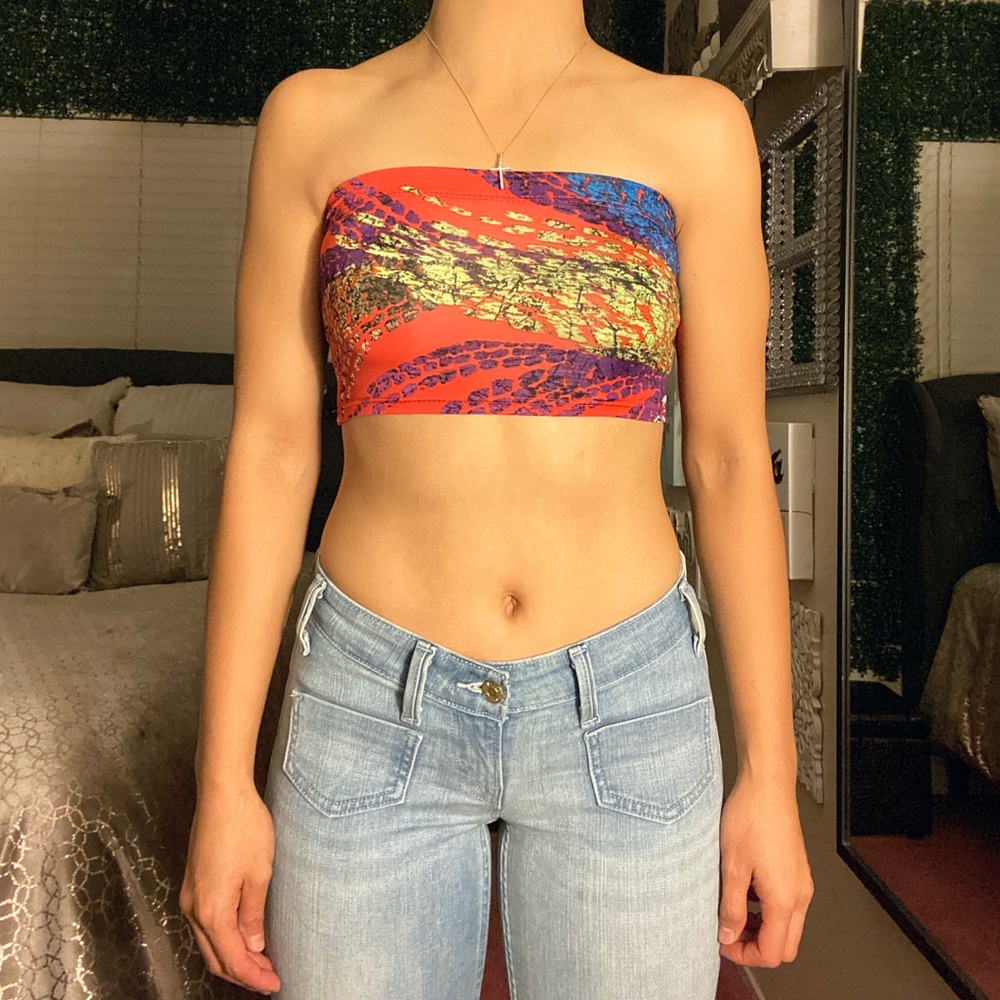 Red Multi Color Crop Top